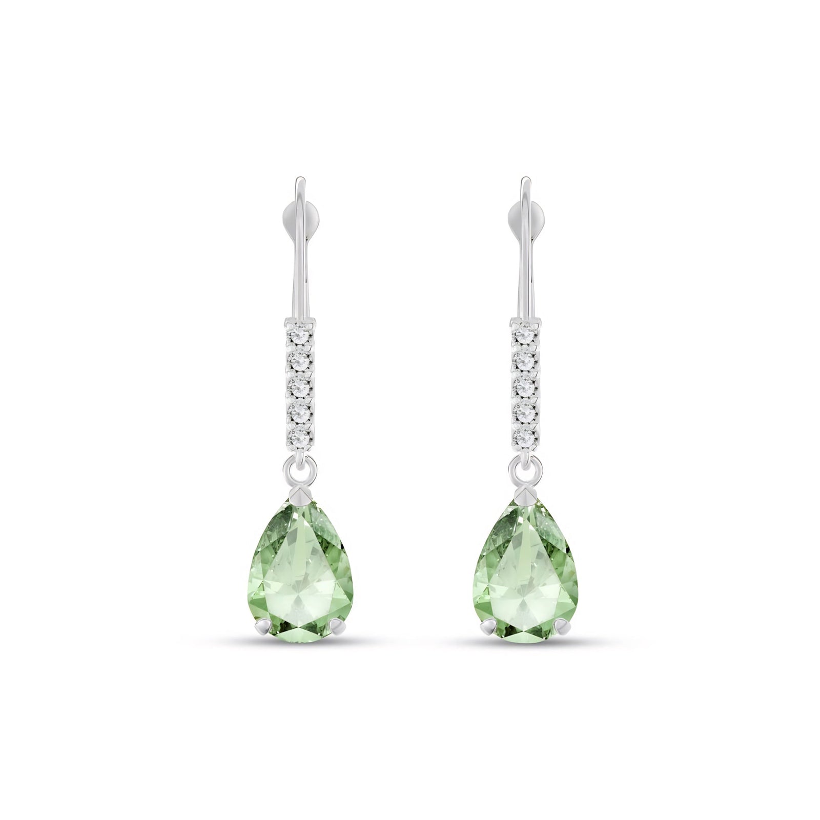 White Gold Petal Earrings Green Amethyst 10K — Immacolata
