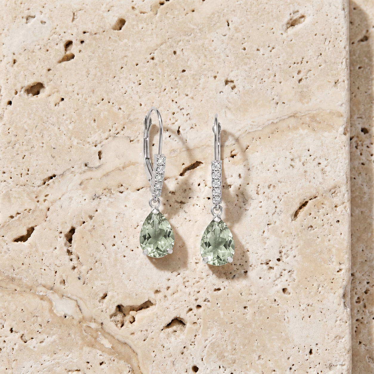 White Gold Petal Earrings Green Amethyst 10K — Immacolata