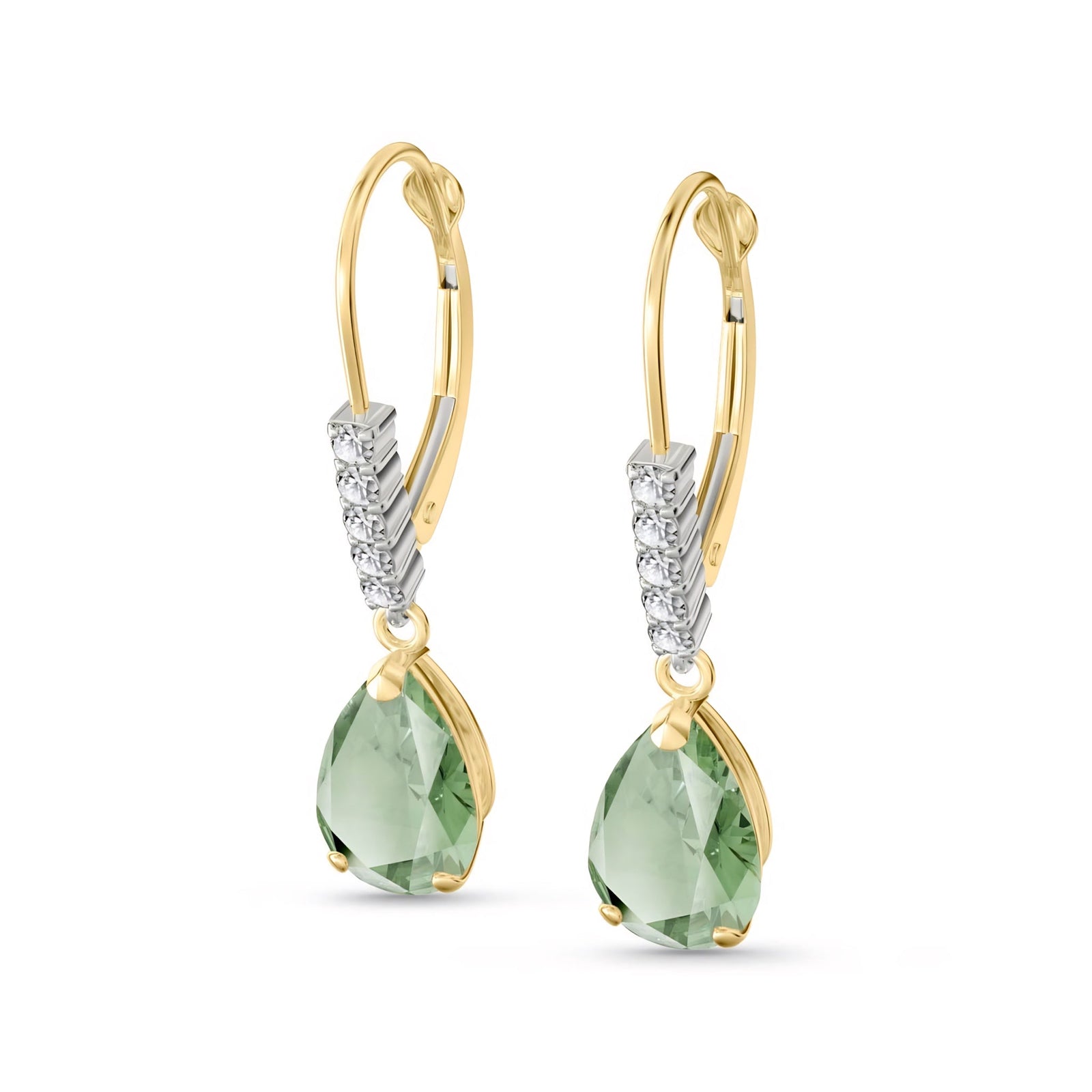 Yellow Gold Petal Earrings Green Amethyst 10K — Immacolata