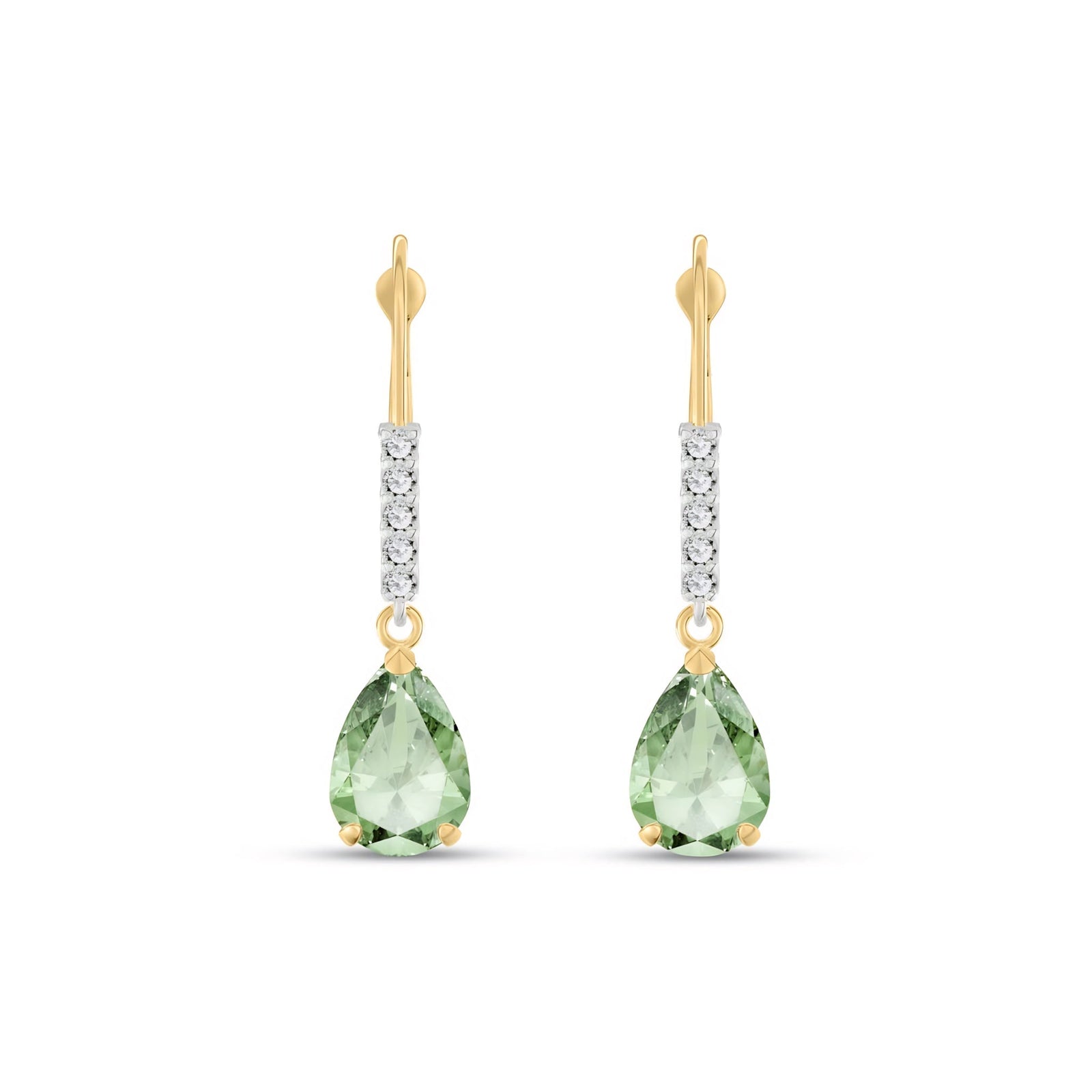 Yellow Gold Petal Earrings Green Amethyst 10K — Immacolata