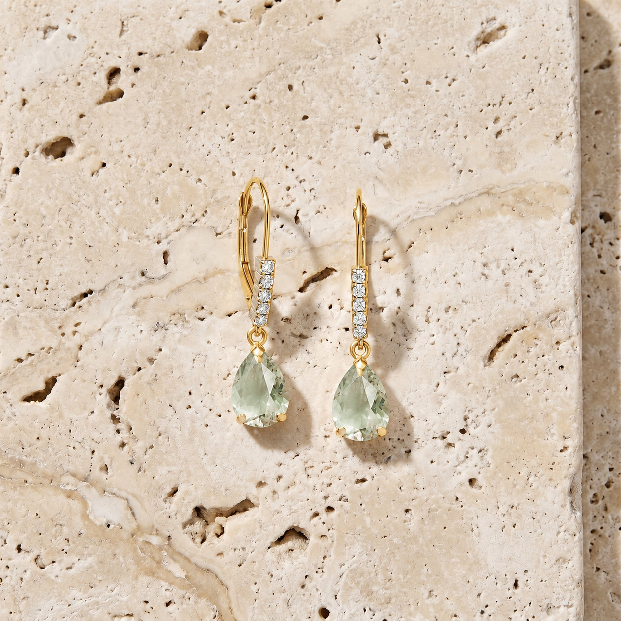 Yellow Gold Petal Earrings Green Amethyst 10K — Immacolata