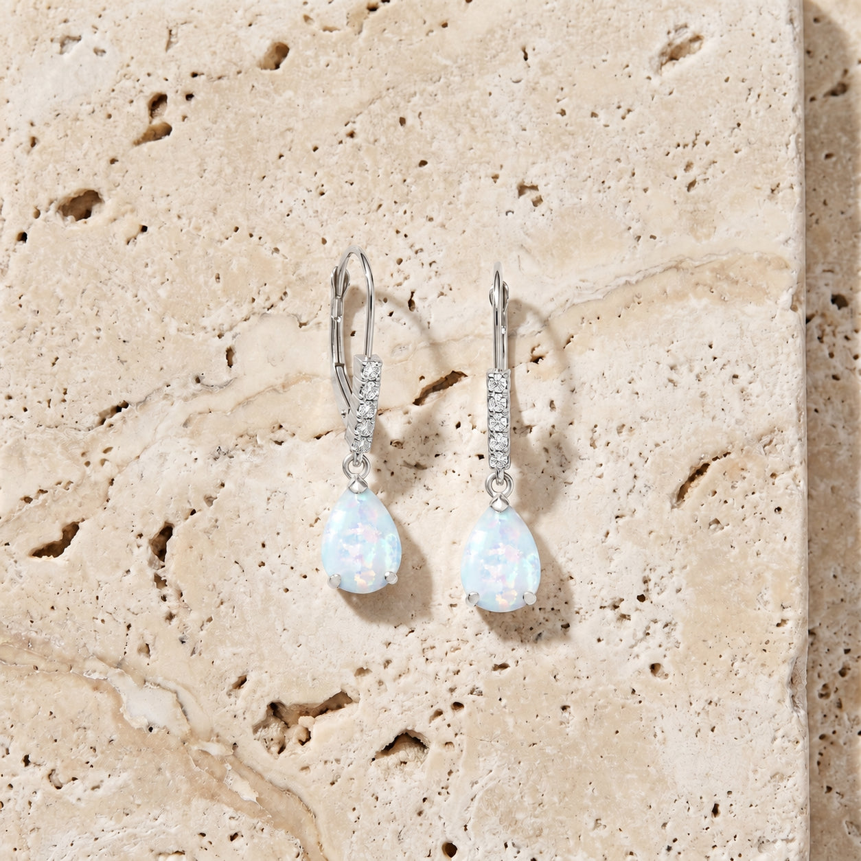 White Gold Petal Earrings Opal 10K — Immacolata