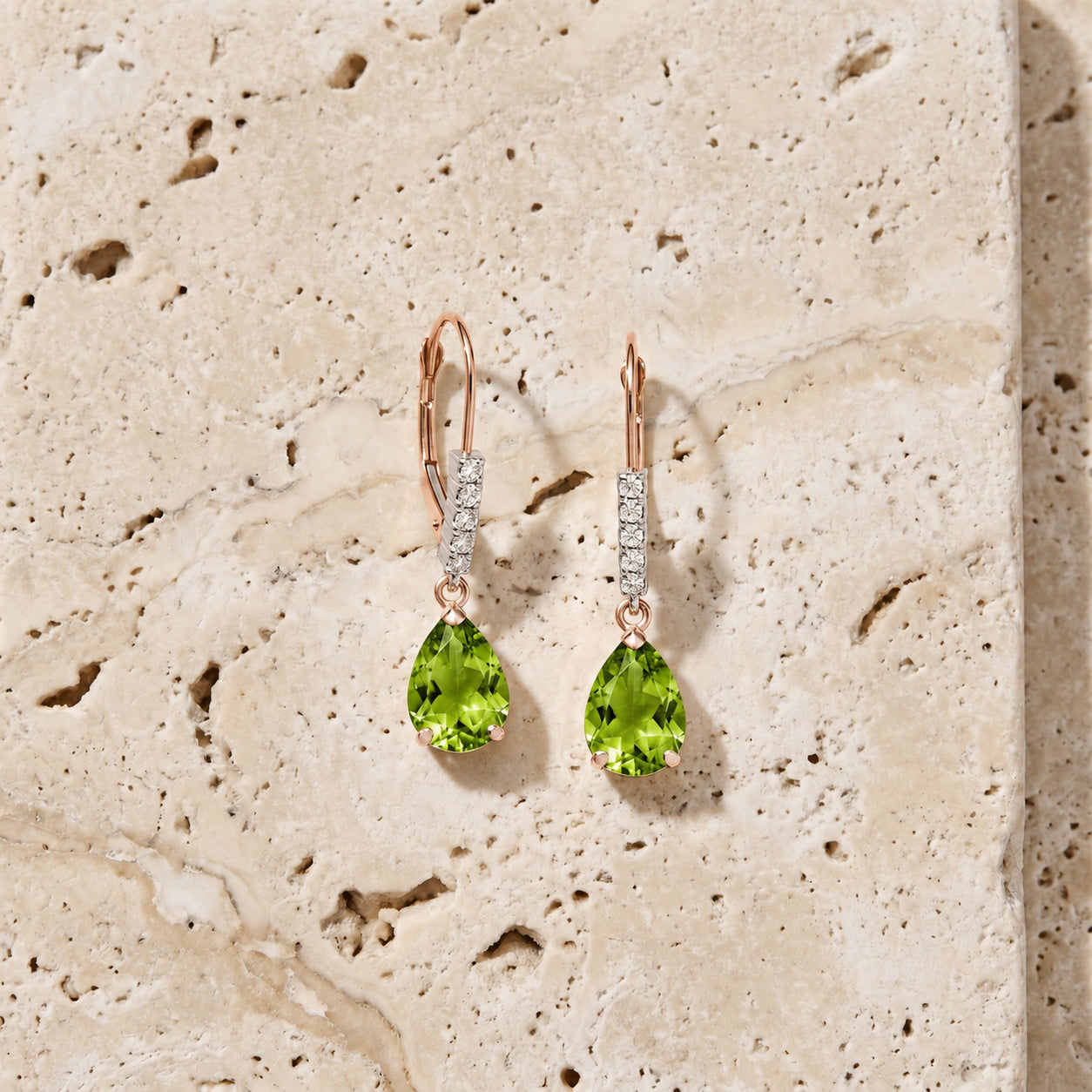 Rose Gold Petal Earrings Peridot 10K — Immacolata