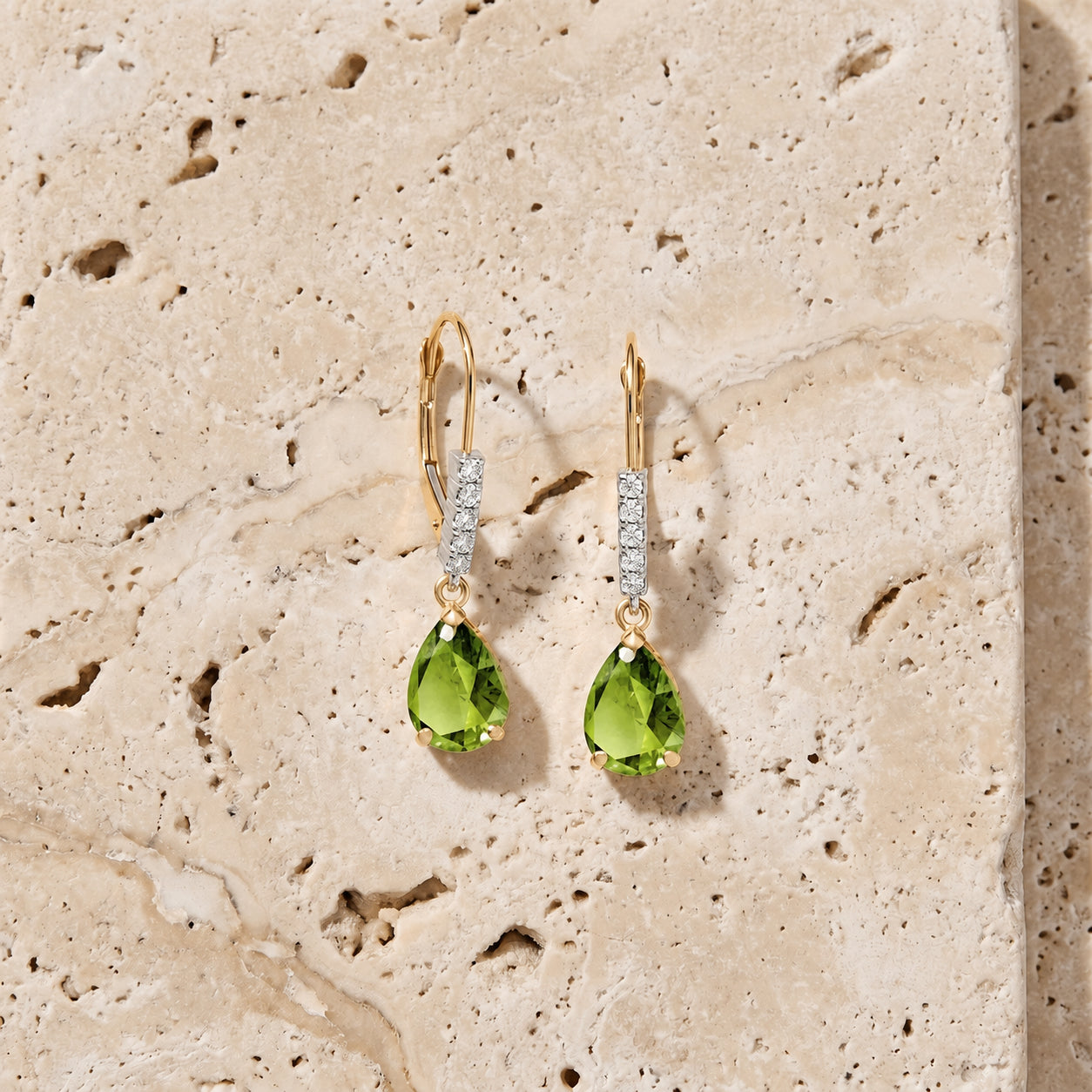 Yellow Gold Petal Earrings Peridot 10K — Immacolata