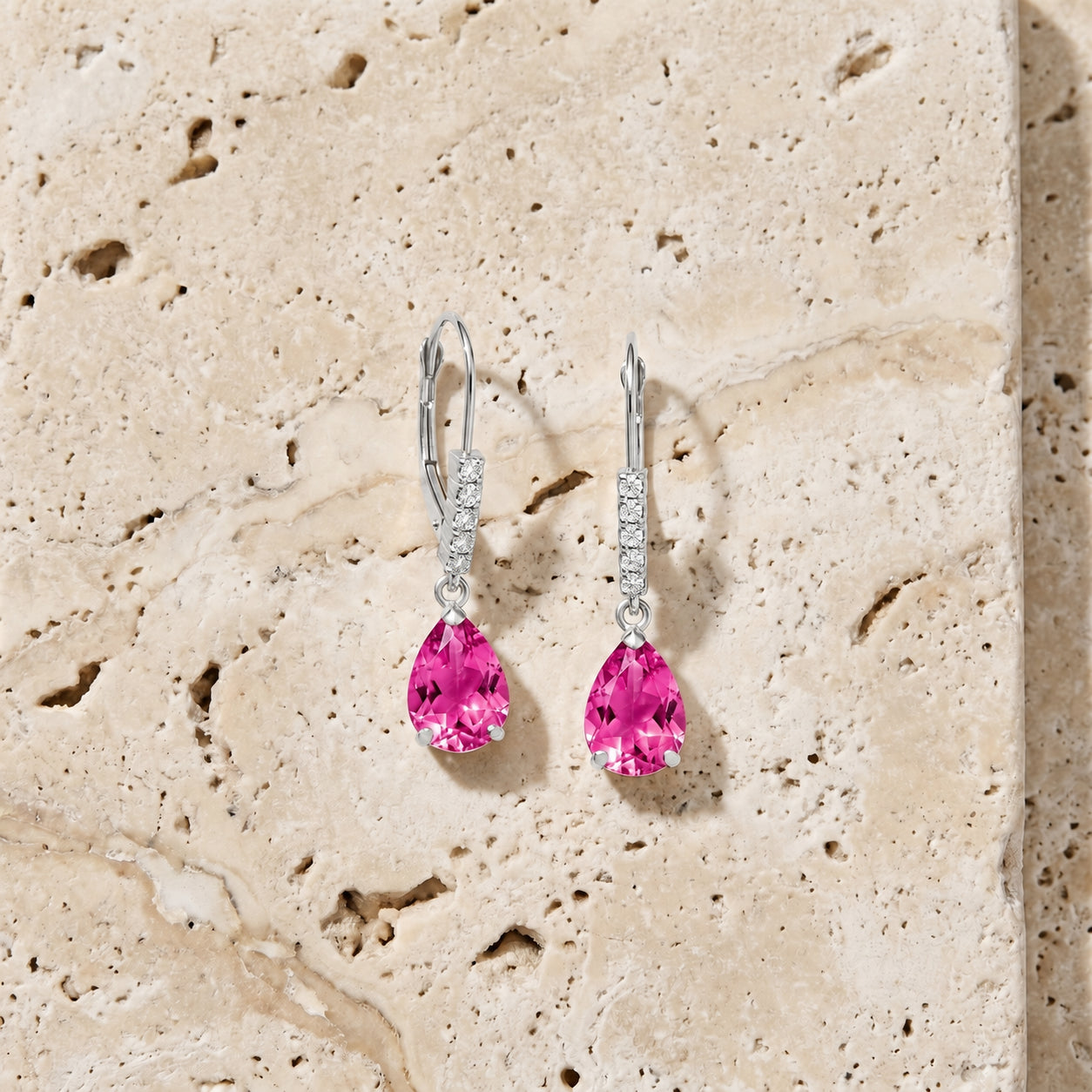 White Gold Petal Earrings Pink Topaz 10K — Immacolata