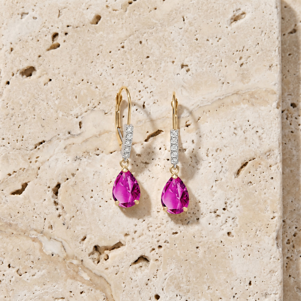 Yellow Gold Petal Earrings Pink Topaz 10K — Immacolata