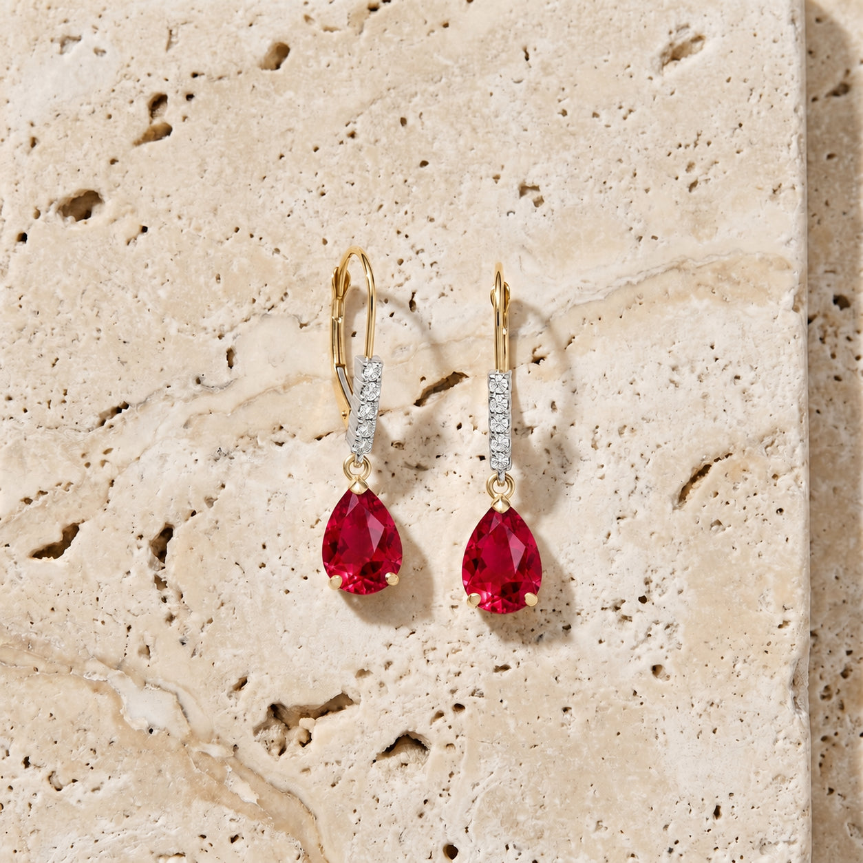 Yellow Gold Petal Earrings Ruby 10K — Immacolata
