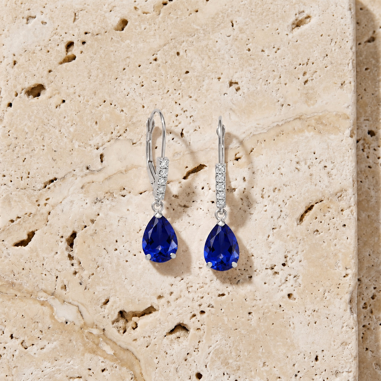 White Gold Petal Earrings Sapphire 10K — Immacolata