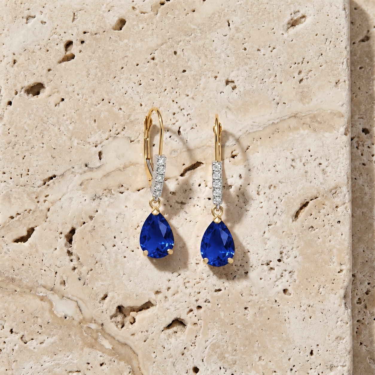Yellow Gold Petal Earrings Sapphire 10K — Immacolata