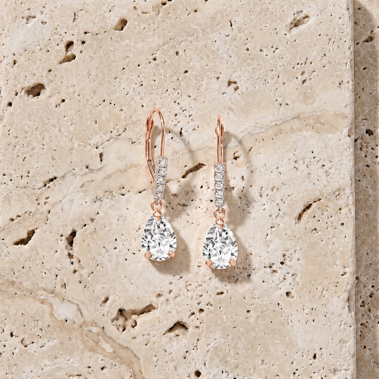 Rose Gold Petal Earrings White Topaz 10K — Immacolata