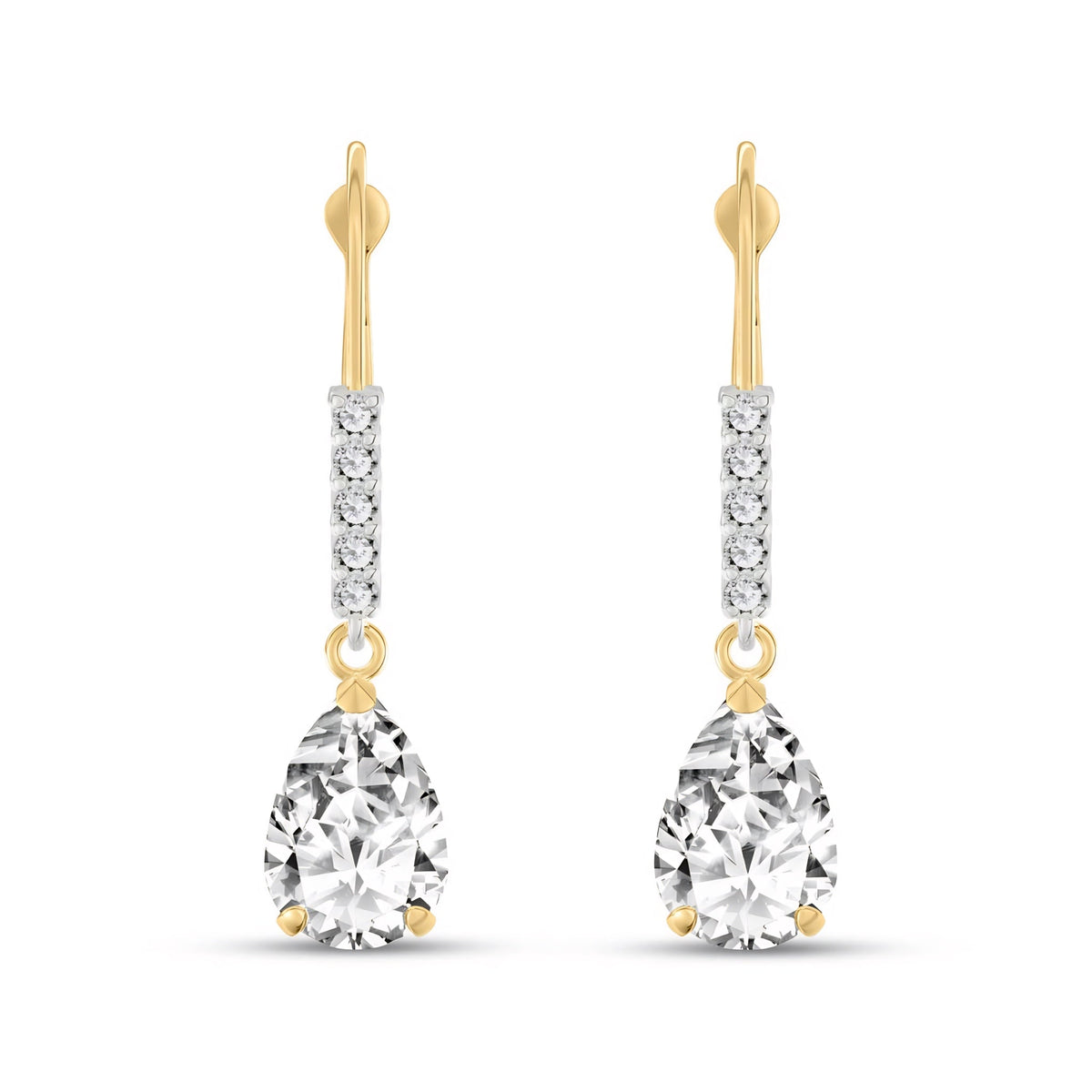 Yellow Gold Petal Earrings White Topaz 10K — Immacolata