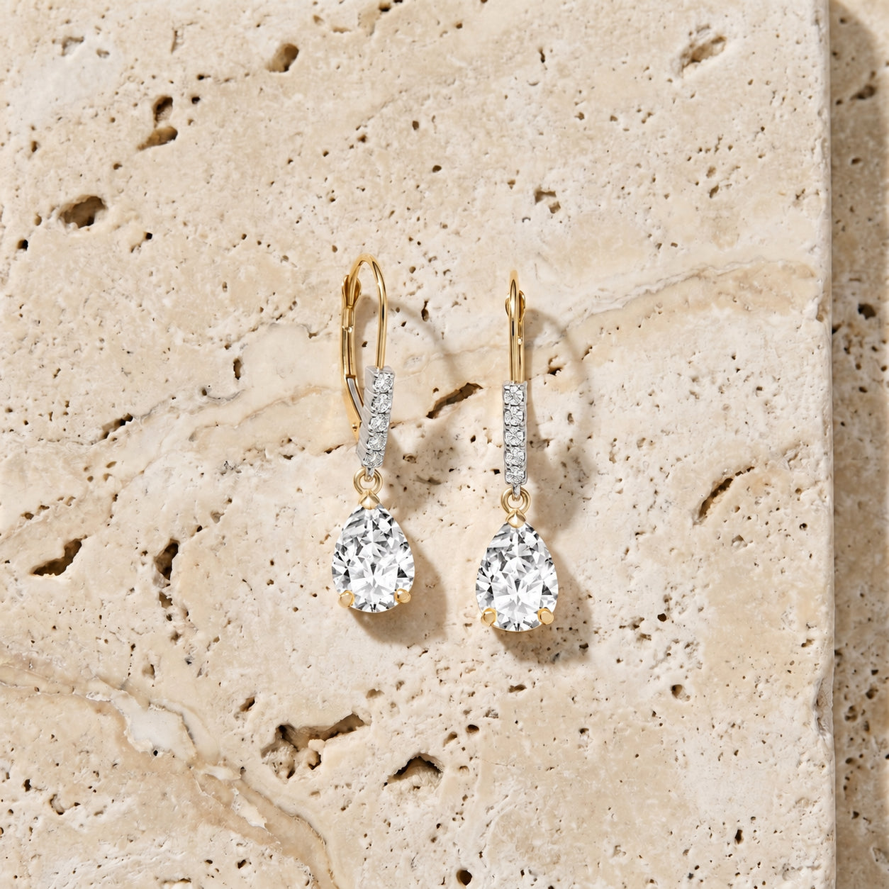 Yellow Gold Petal Earrings White Topaz 10K — Immacolata