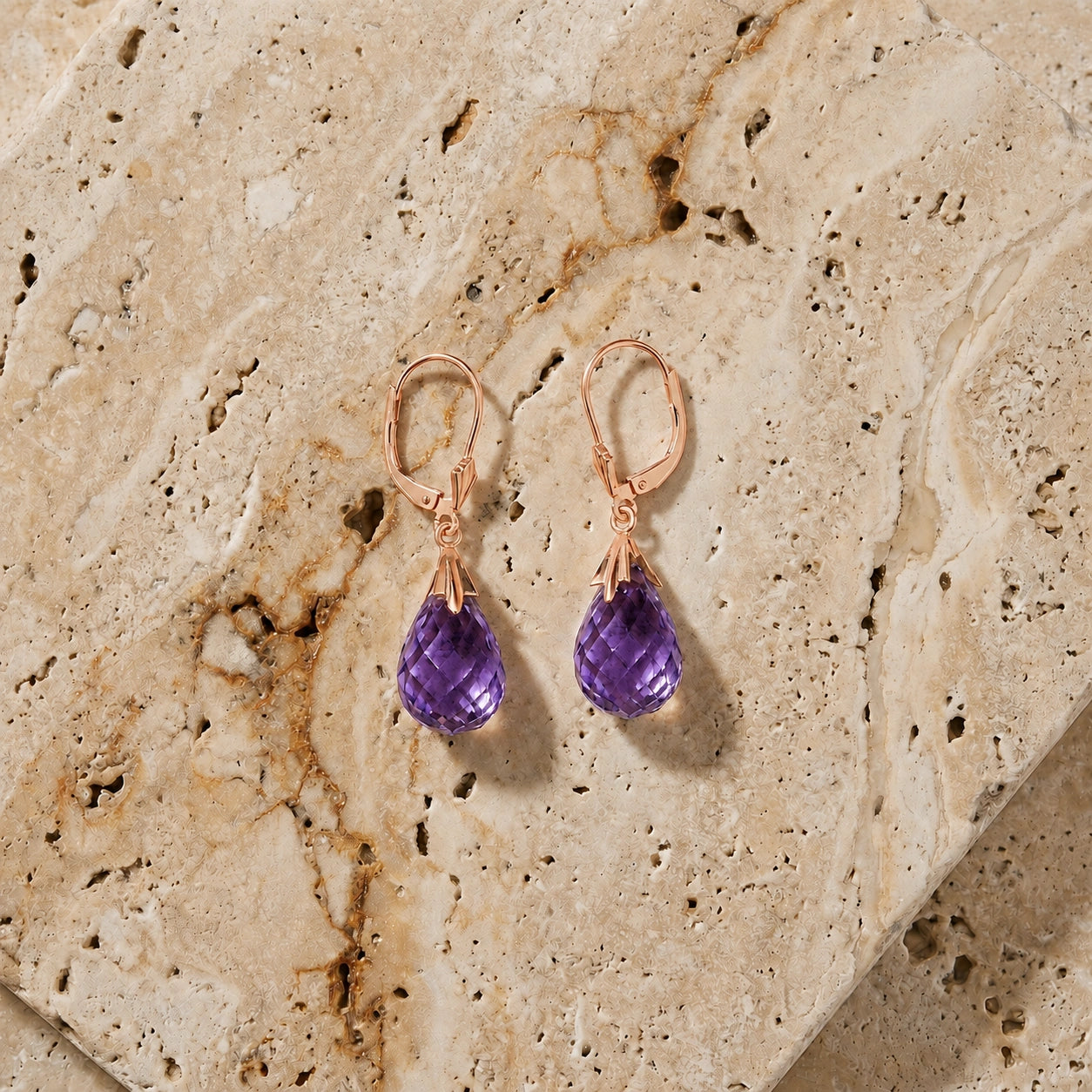 Rose Gold Celeste Earrings Amethyst 10K — Bianca