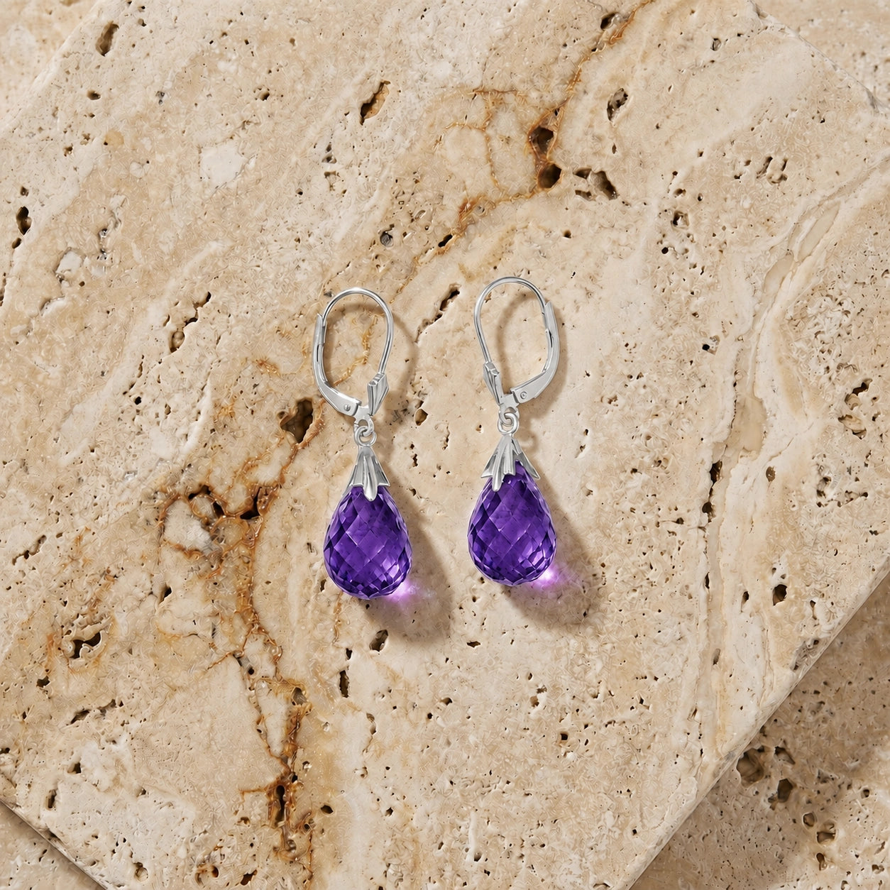 White Gold Celeste Earrings Amethyst 10K — Bianca