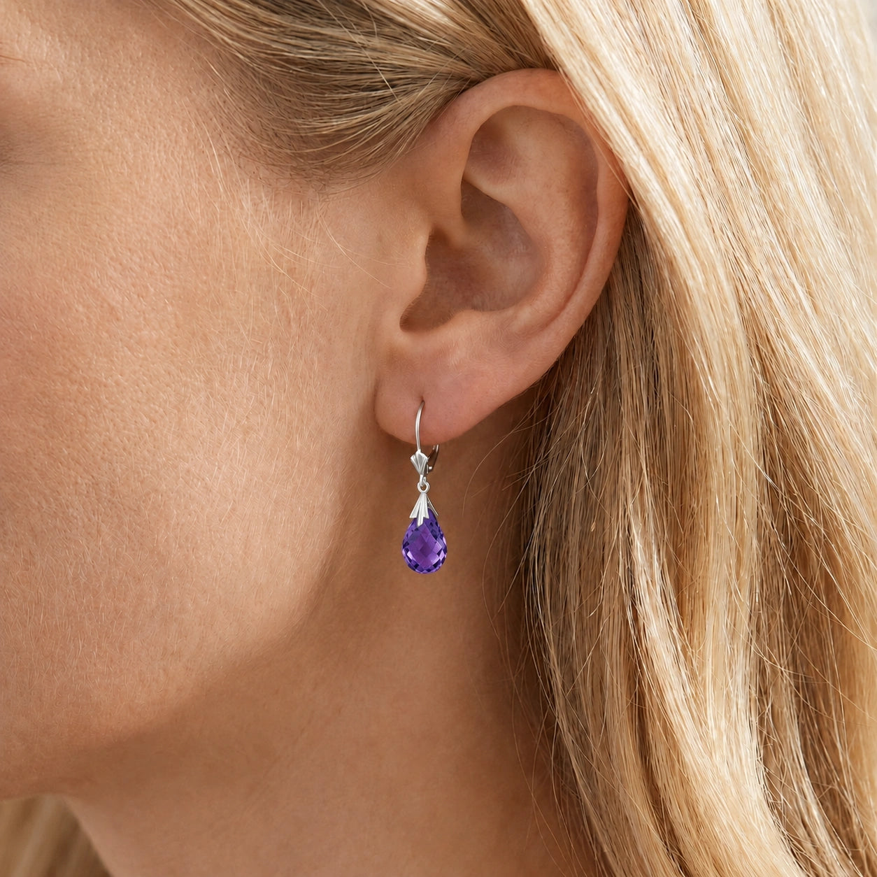 White Gold Celeste Earrings Amethyst 10K — Bianca