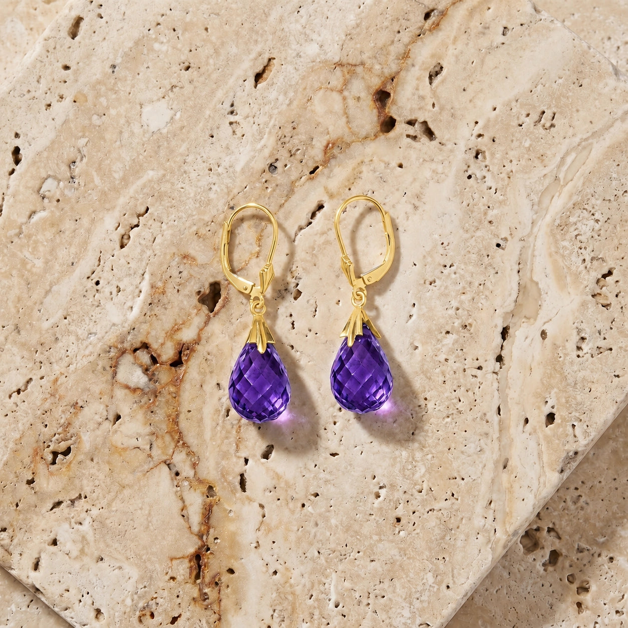 Yellow Gold Celeste Earrings Amethyst 10K — Bianca