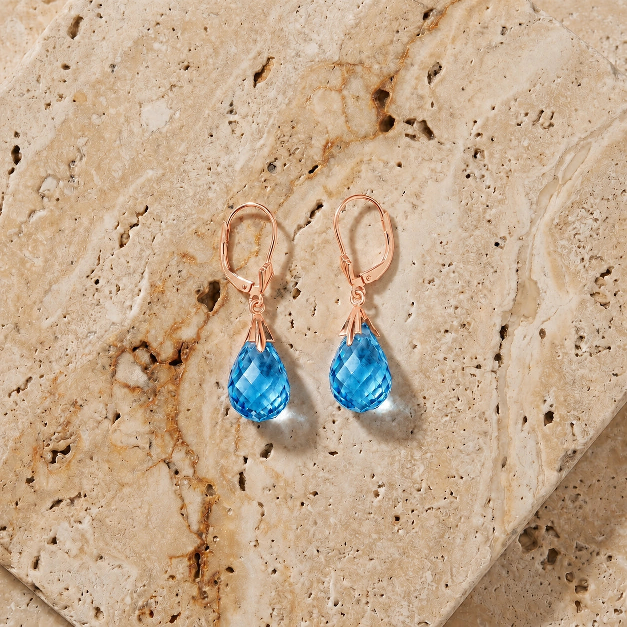 Rose Gold Celeste Earrings Blue Topaz 10K — Bianca