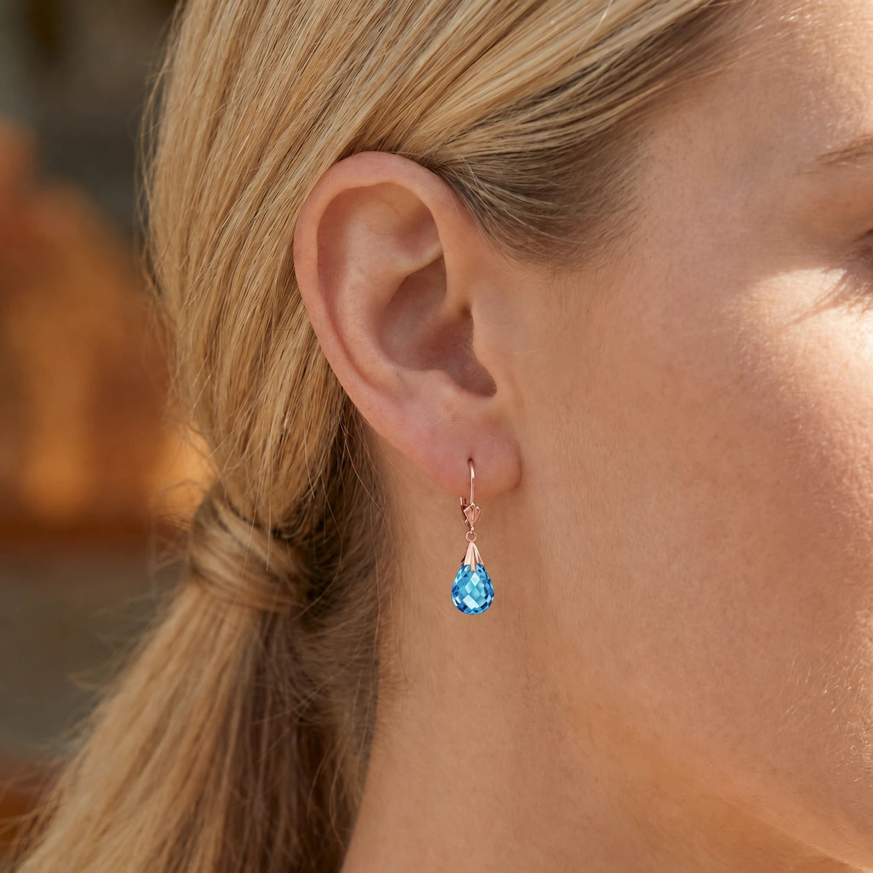 Rose Gold Celeste Earrings Blue Topaz 10K — Bianca