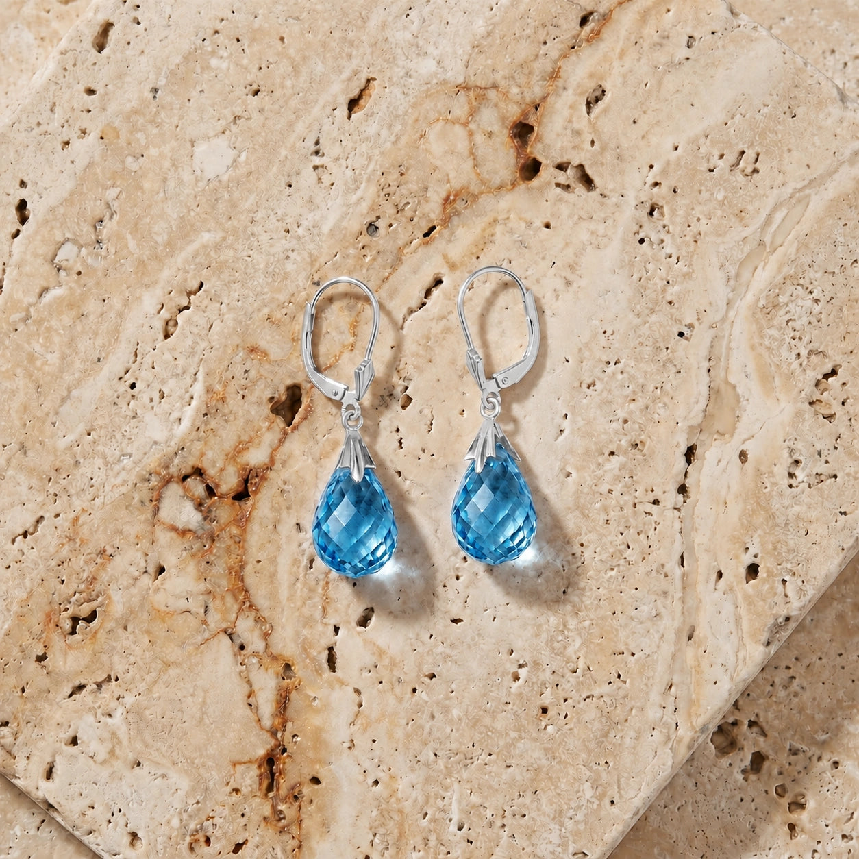 White Gold Celeste Earrings Blue Topaz 10K — Bianca