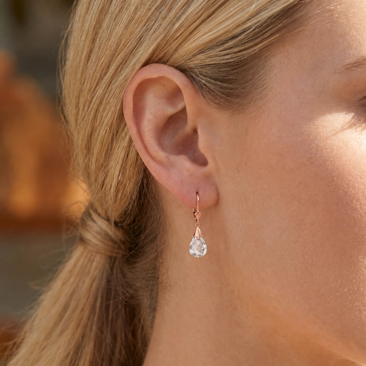 Rose Gold Celeste Earrings White Topaz 10K — Bianca