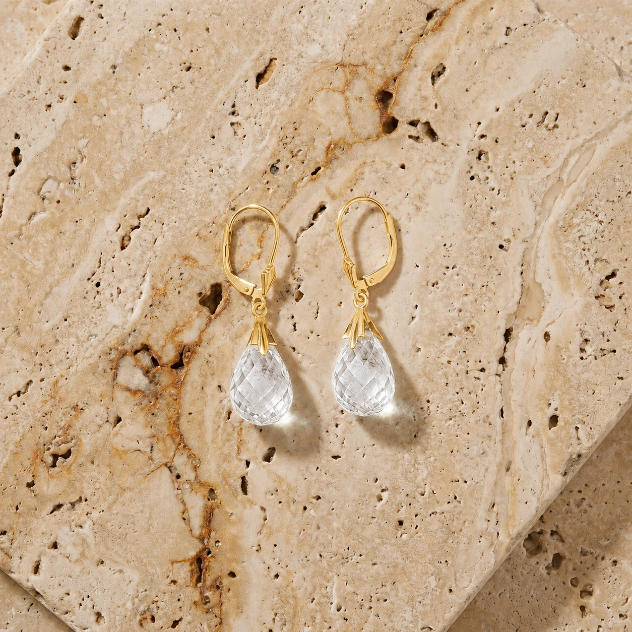 Yellow Gold Celeste Earrings White Topaz 10K — Bianca