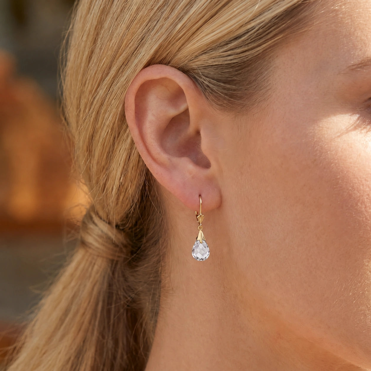 Yellow Gold Celeste Earrings White Topaz 10K — Bianca