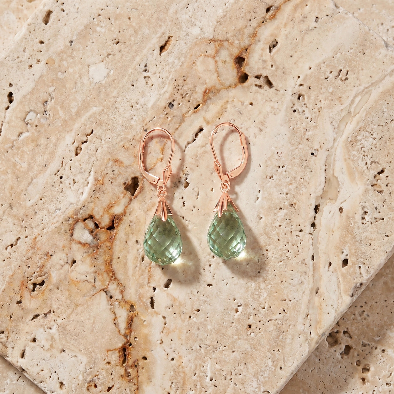 Rose Gold Celeste Earrings Green Amethyst 10K — Bianca