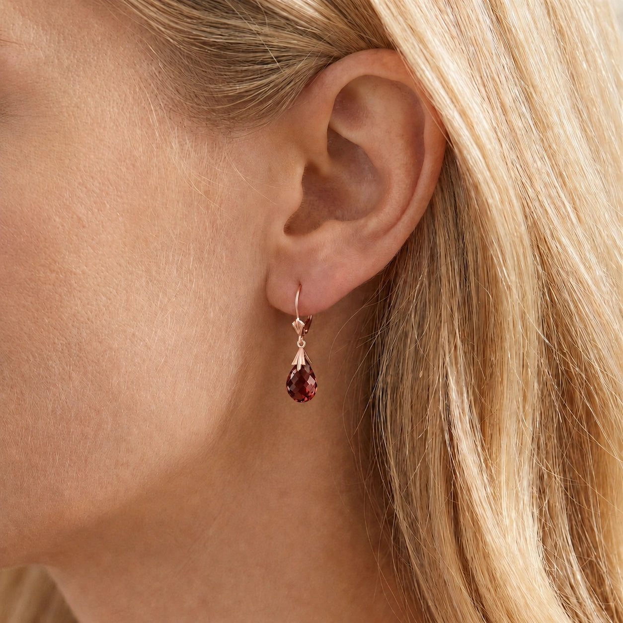 Rose Gold Celeste Earrings Garnet 10K — Bianca