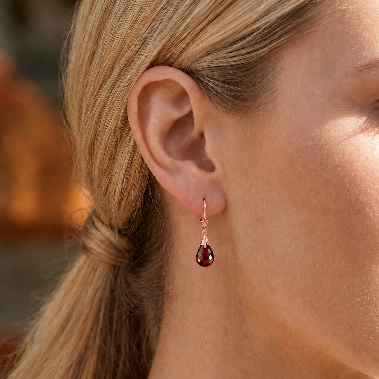 Rose Gold Celeste Earrings Garnet 10K — Bianca