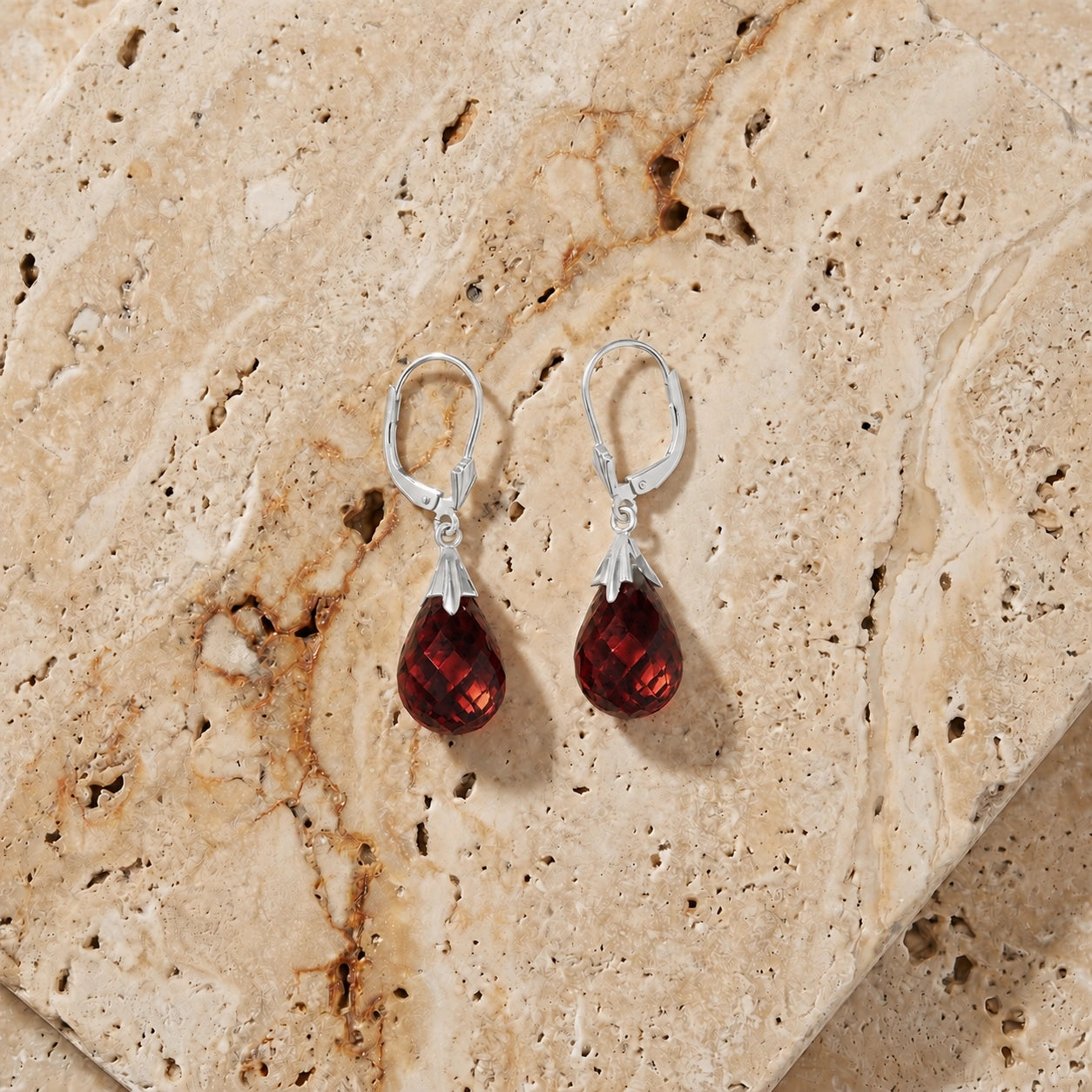 White Gold Celeste Earrings Garnet 10K — Bianca