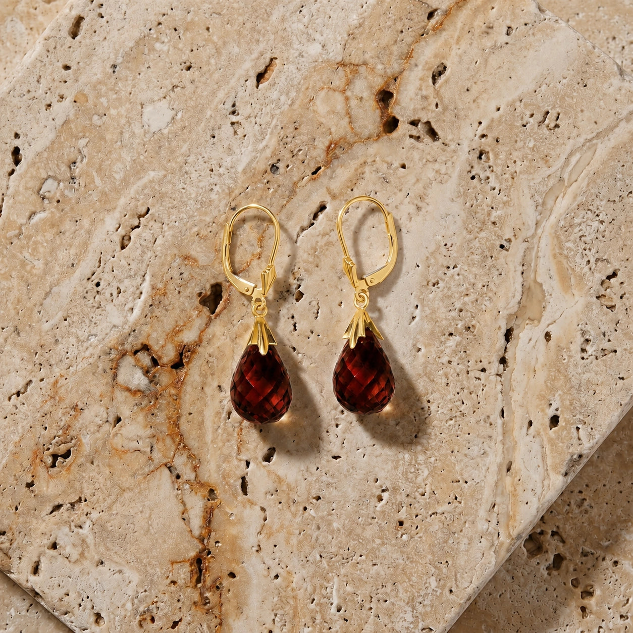 Yellow Gold Celeste Earrings Garnet 10K — Bianca