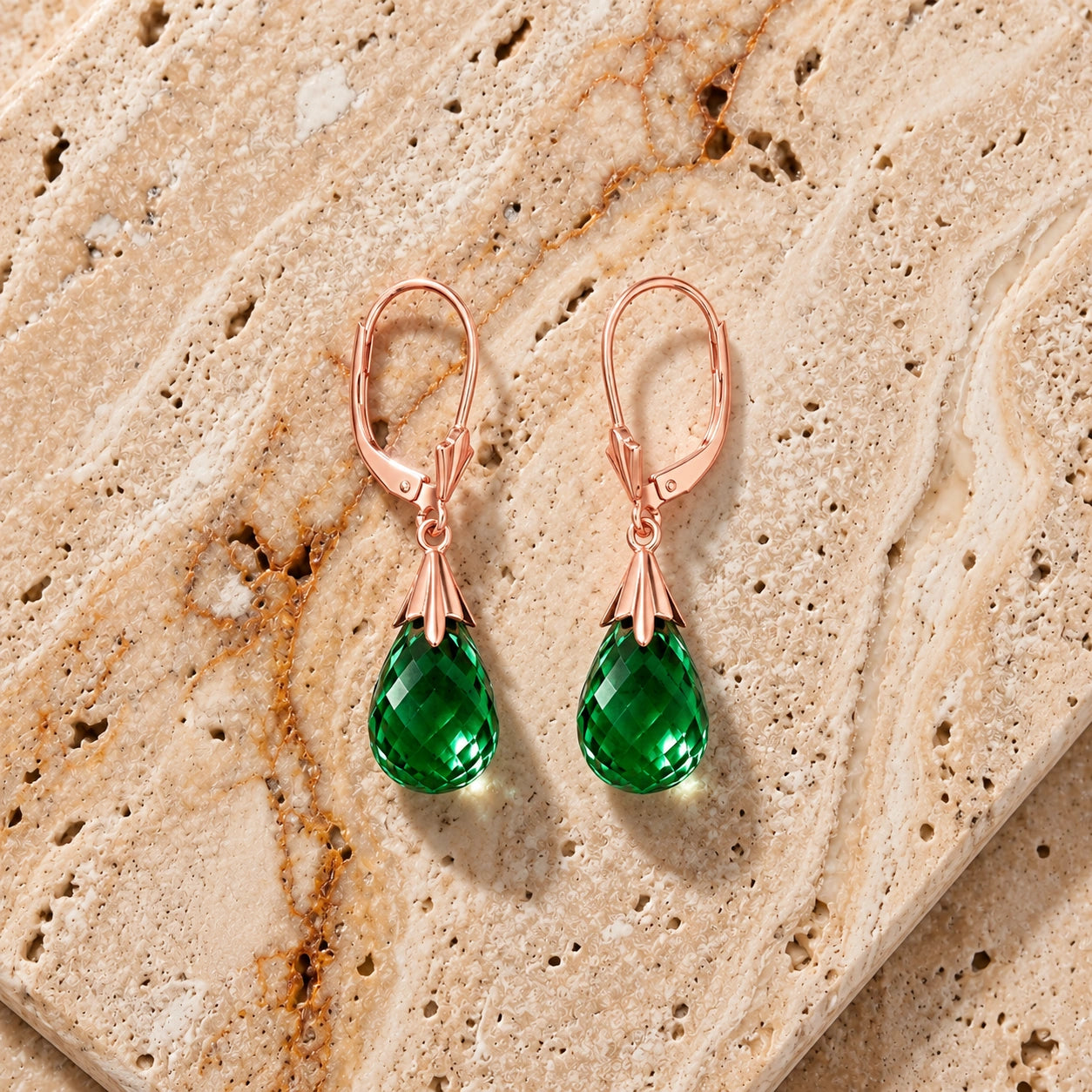Rose Gold Celeste Earrings Green Sapphire 10K — Bianca