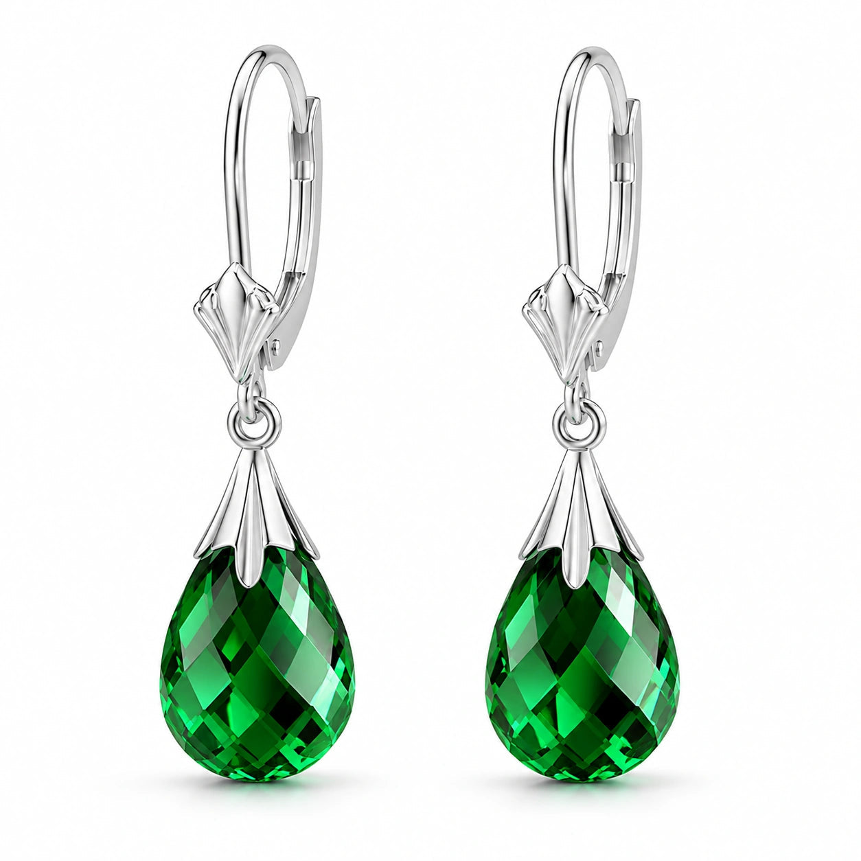 White Gold Celeste Earrings Green Sapphire 10K — Bianca