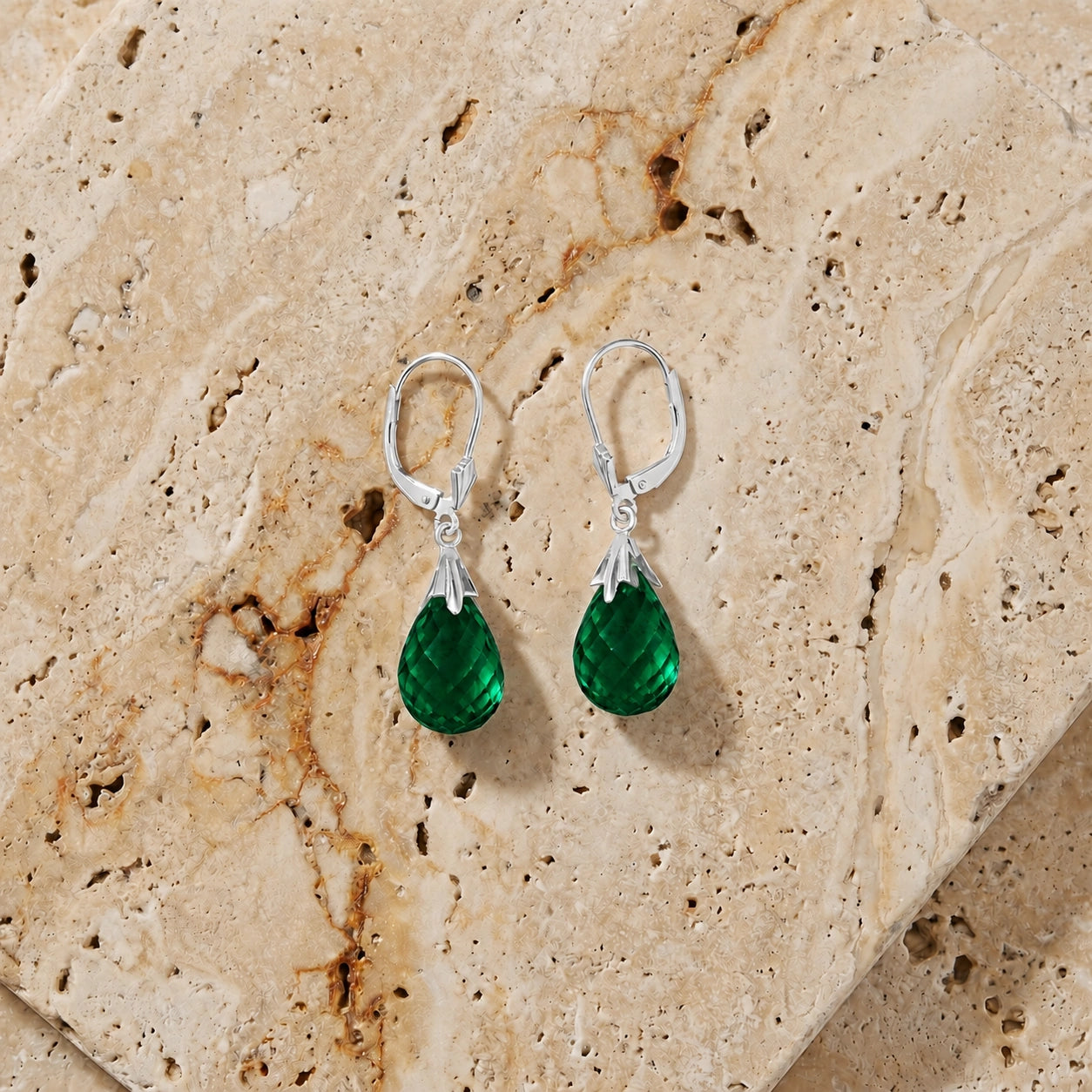 White Gold Celeste Earrings Green Sapphire 10K — Bianca