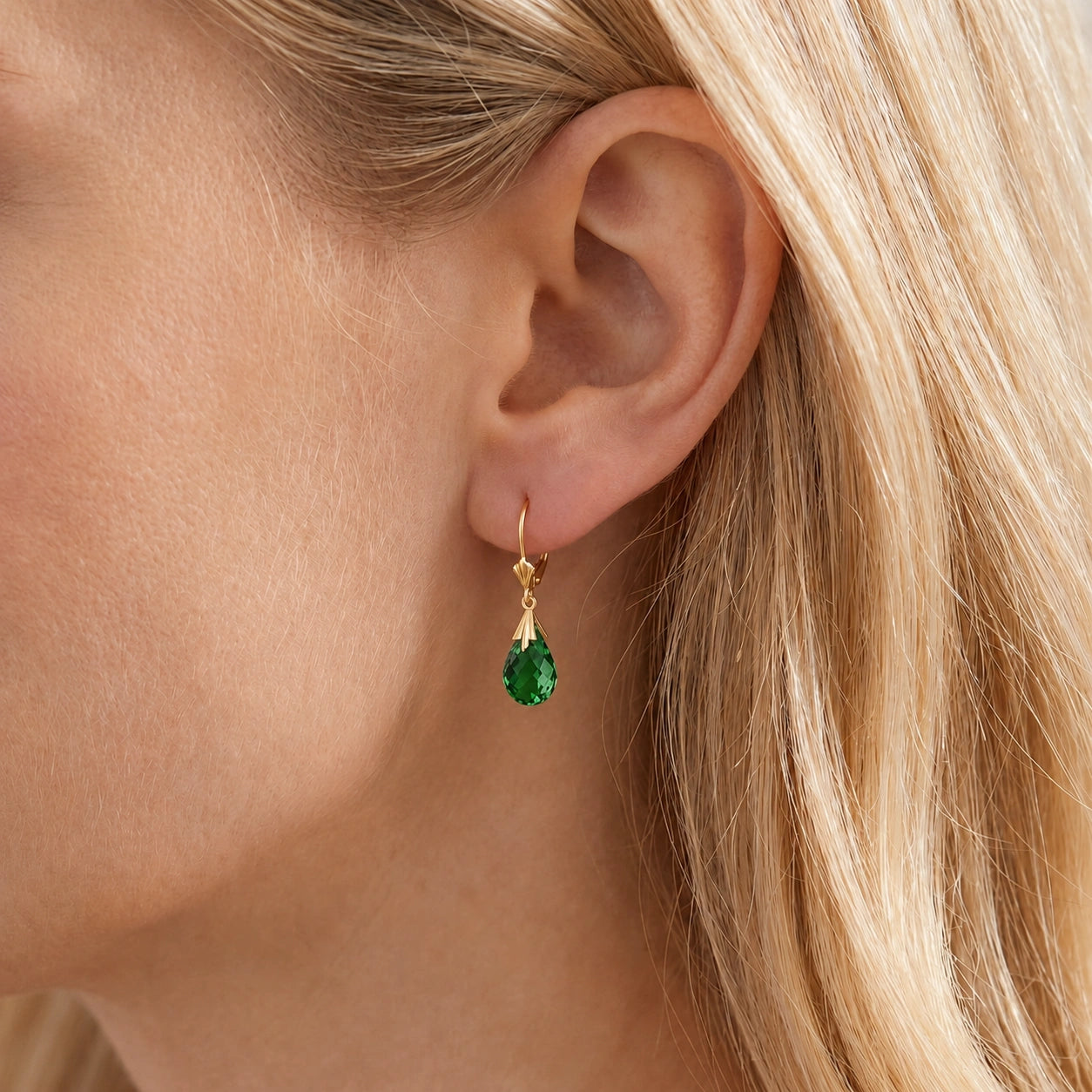 Yellow Gold Celeste Earrings Green Sapphire 10K — Bianca
