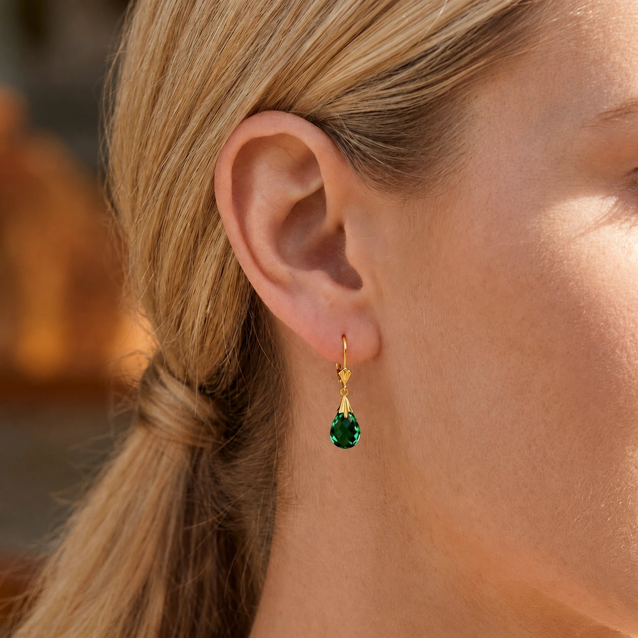 Yellow Gold Celeste Earrings Green Sapphire 10K — Bianca