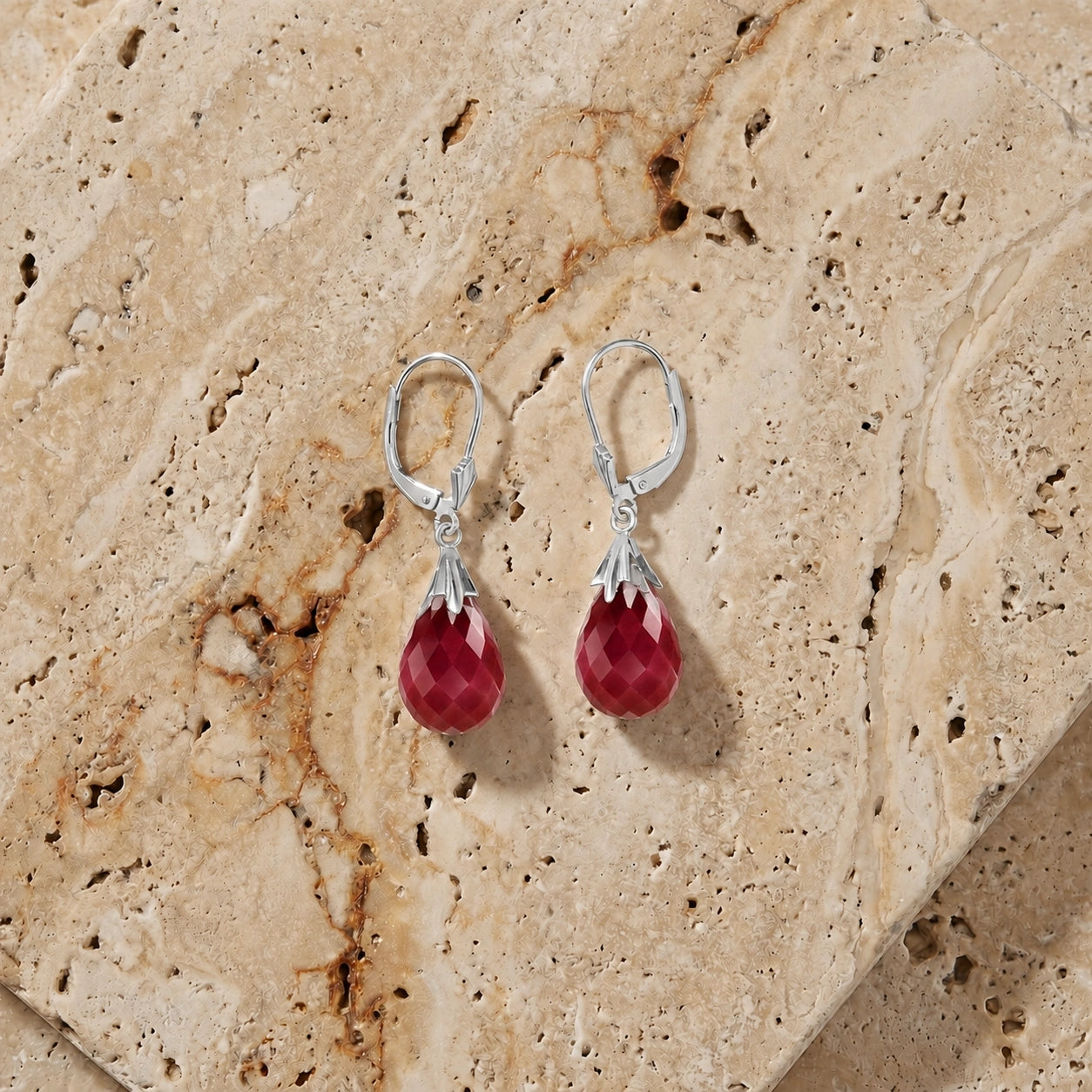 White Gold Celeste Earrings Ruby 10K — Bianca