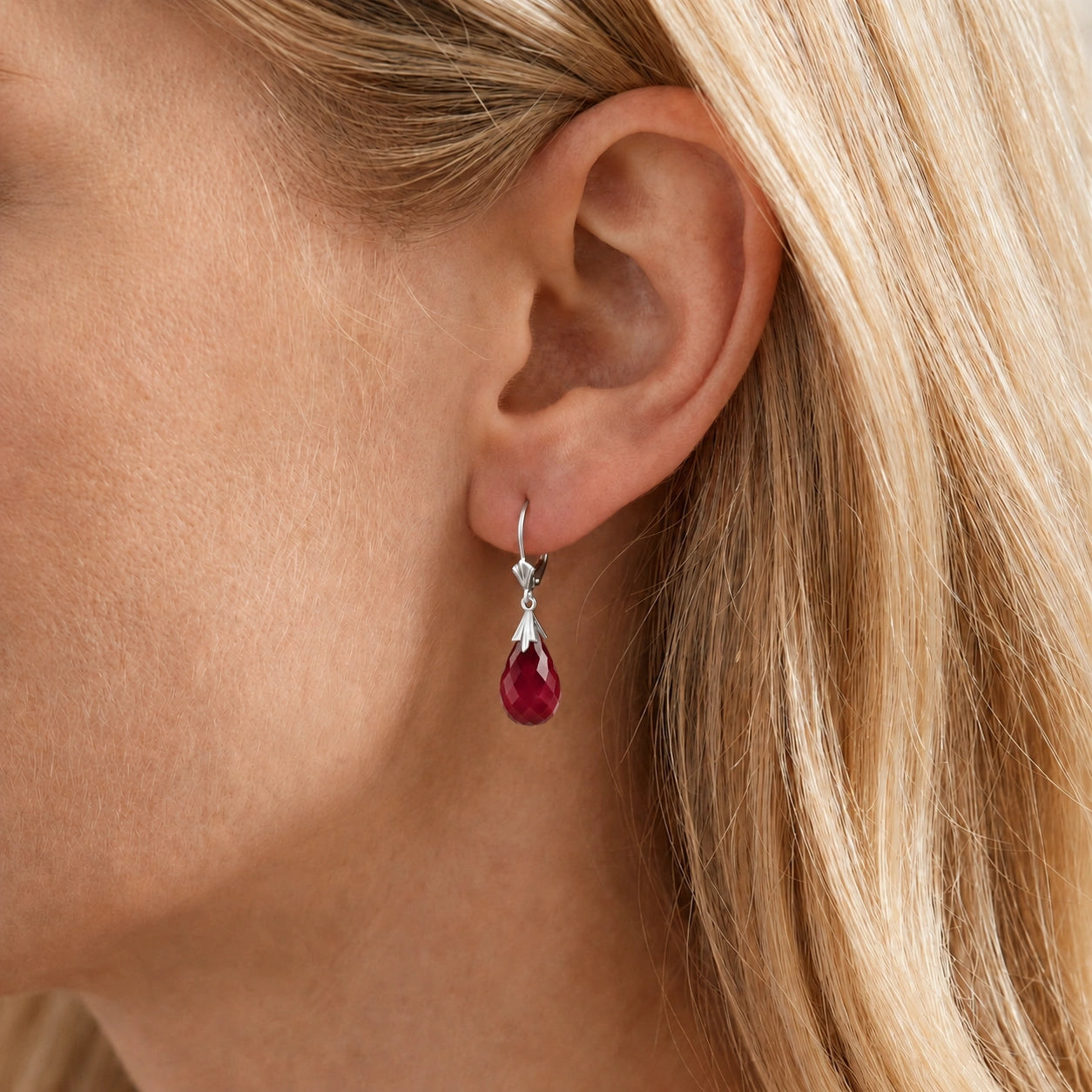 White Gold Celeste Earrings Ruby 10K — Bianca