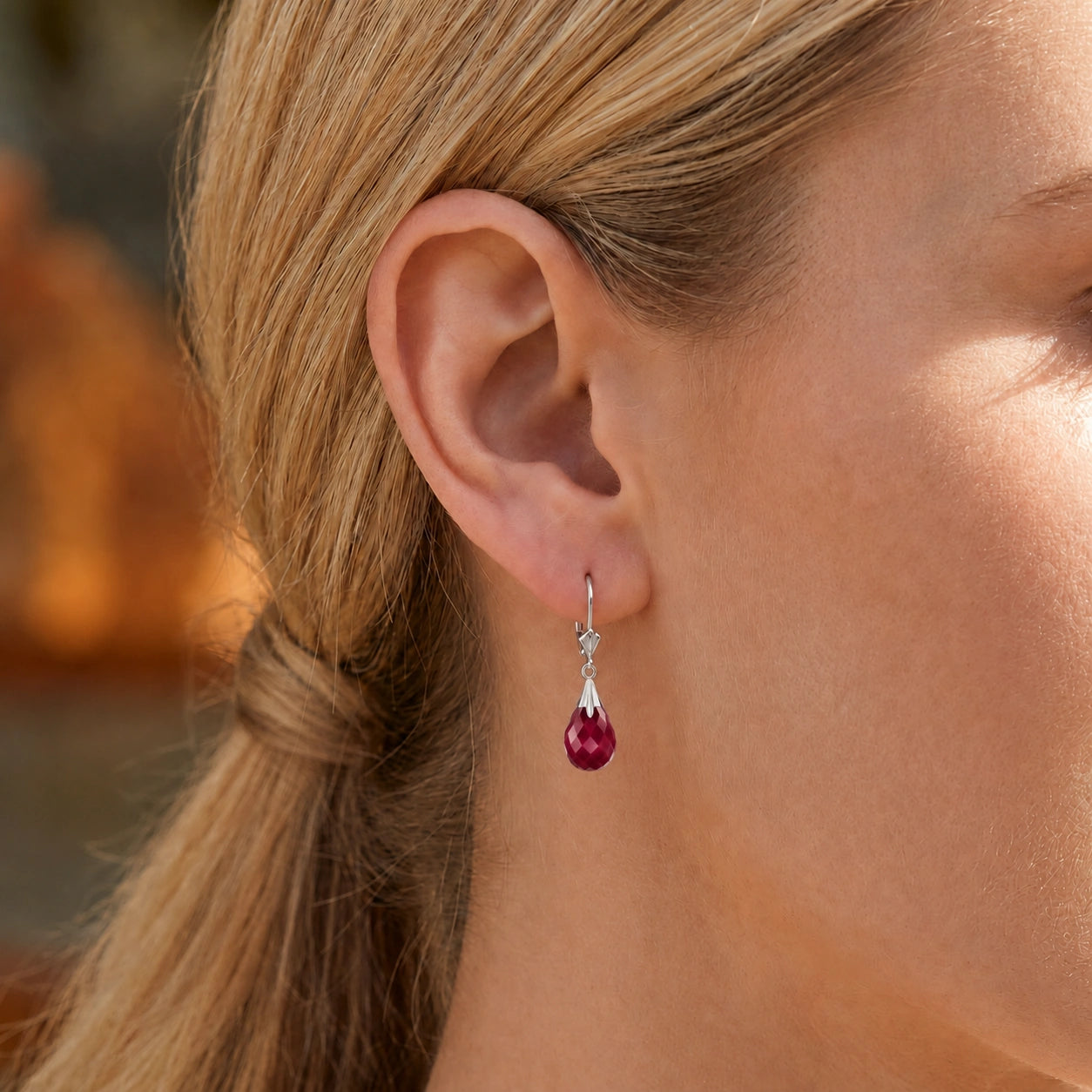 White Gold Celeste Earrings Ruby 10K — Bianca
