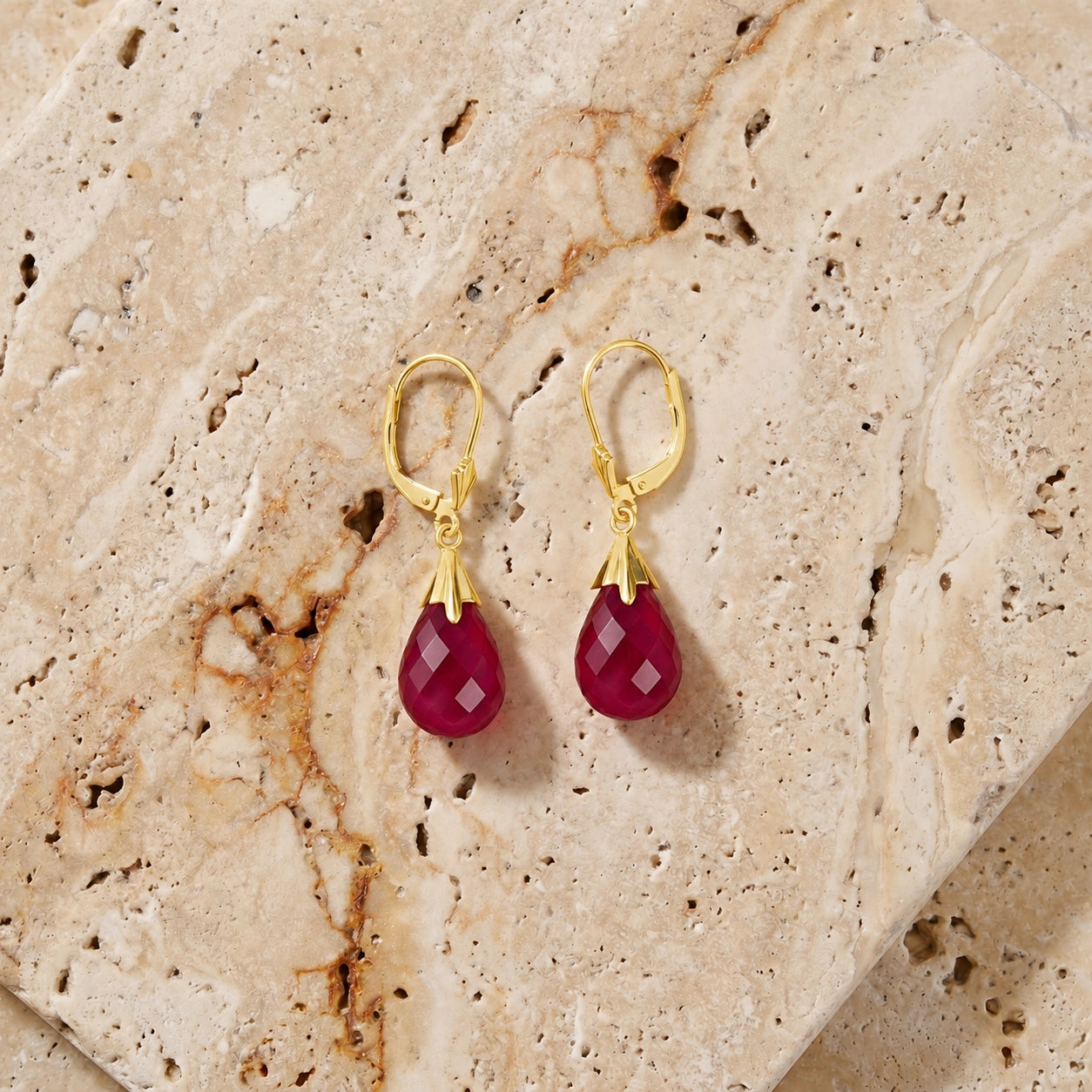 Yellow Gold Celeste Earrings Ruby 10K — Bianca