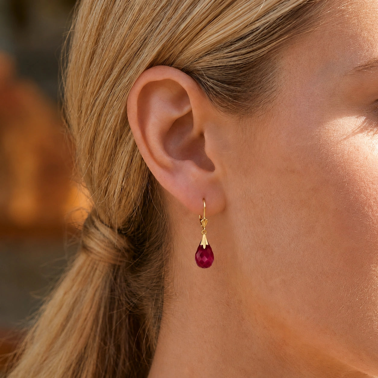 Yellow Gold Celeste Earrings Ruby 10K — Bianca