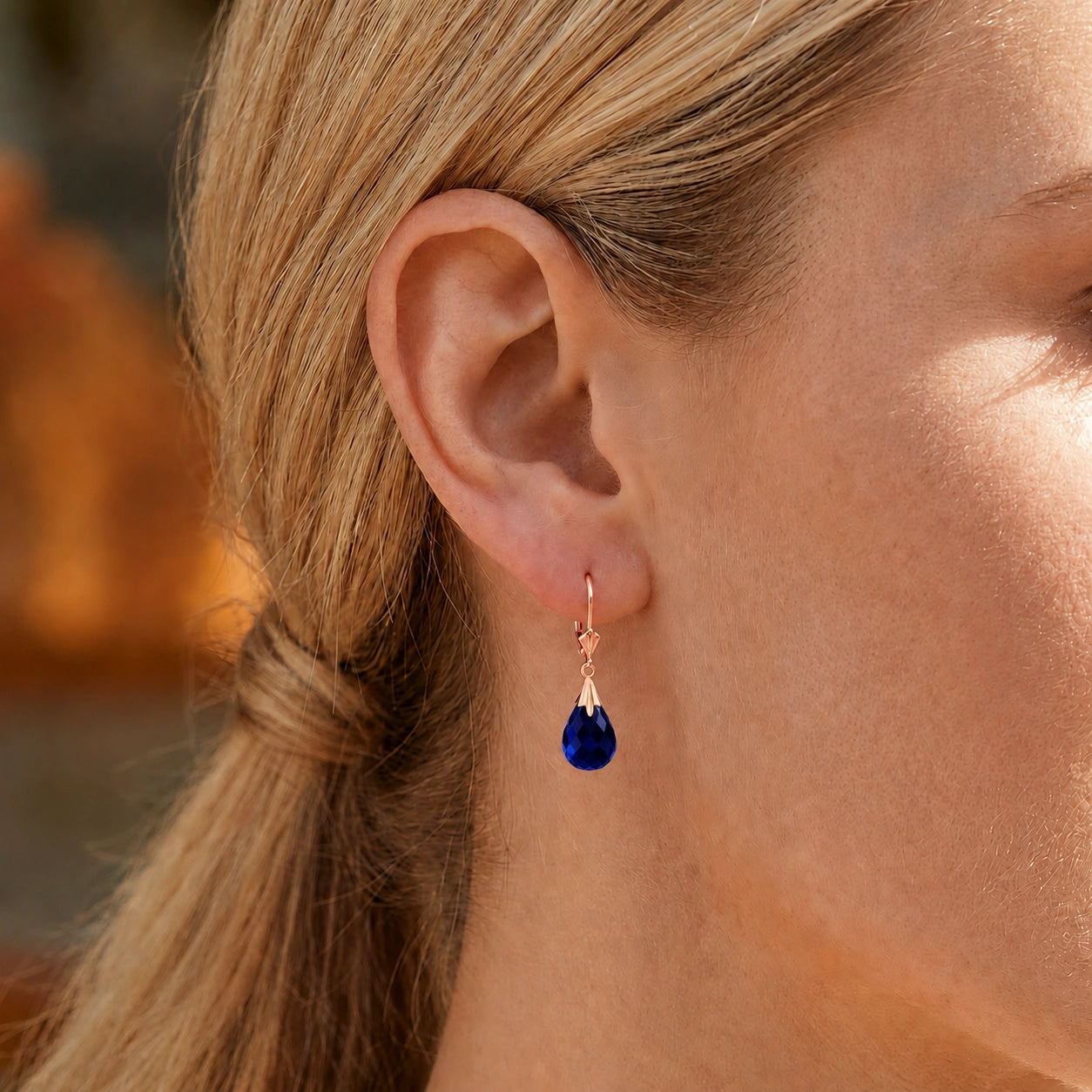 Rose Gold Celeste Earrings Sapphire 10K — Bianca