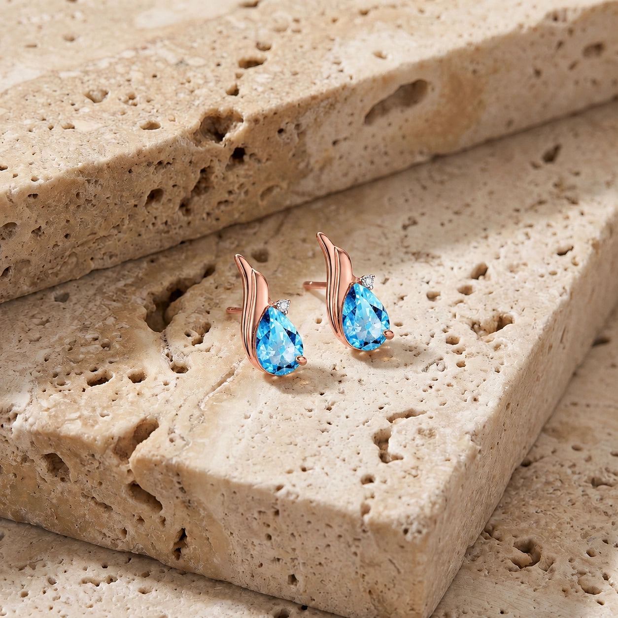 Rose Gold Blue Topaz & Diamond — Mariaenrica