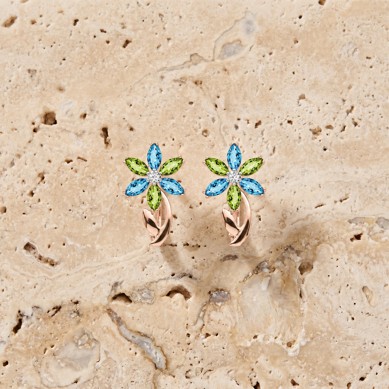 Rose Gold Earrings Multi-Gemstone 10K — Petronilla