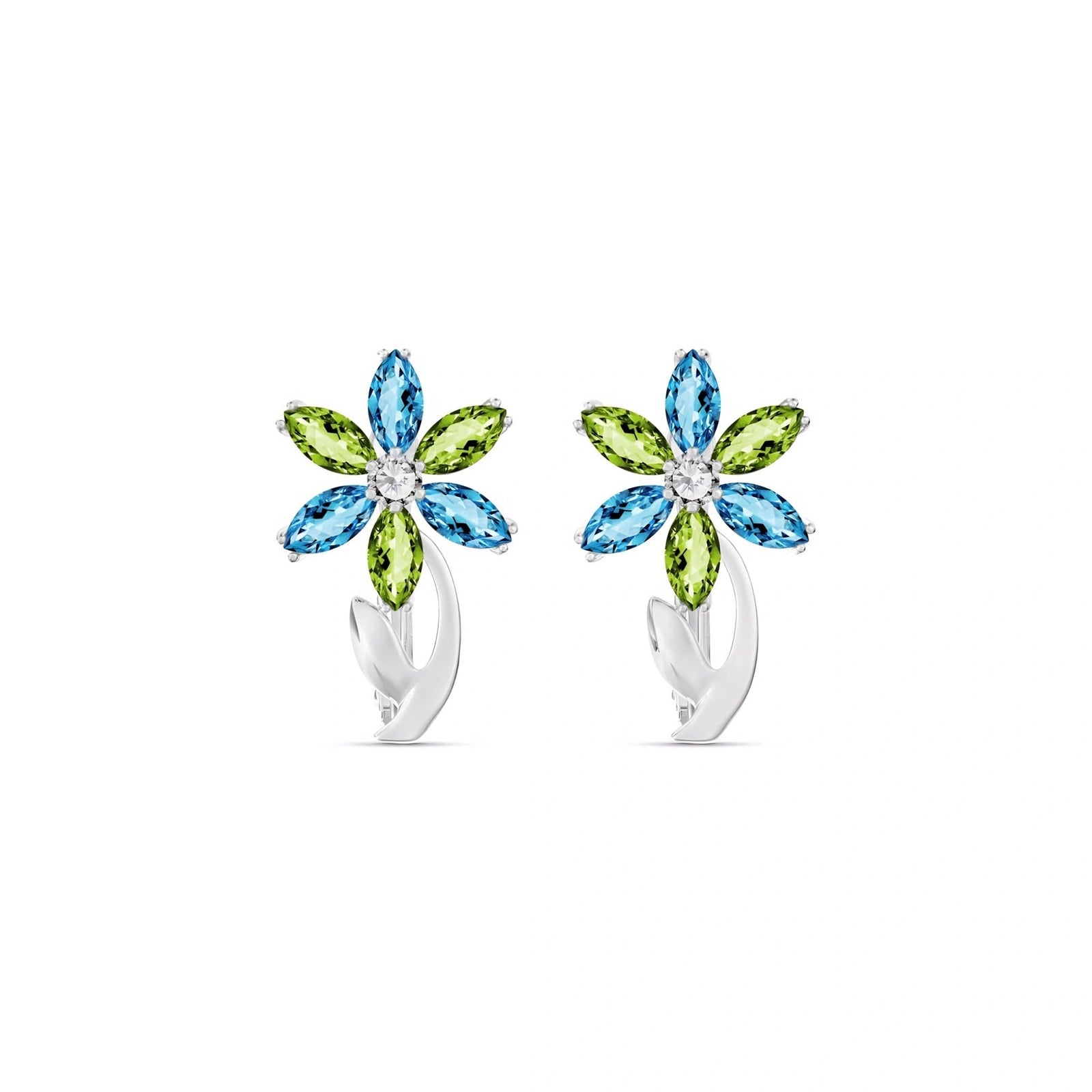 White Gold Earrings Multi-Gemstone 10K — Petronilla