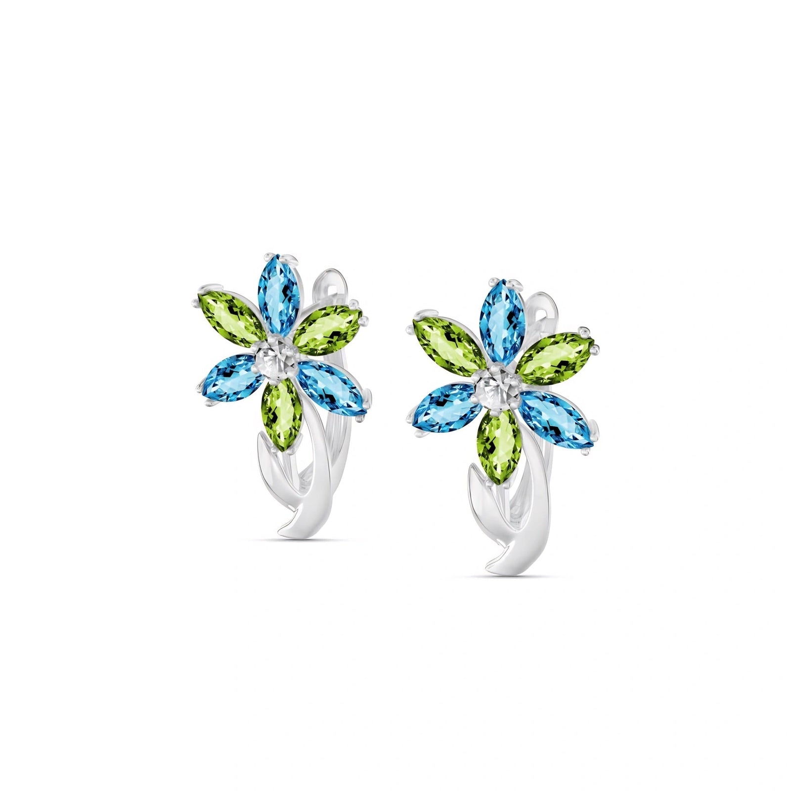 White Gold Earrings Multi-Gemstone 10K — Petronilla