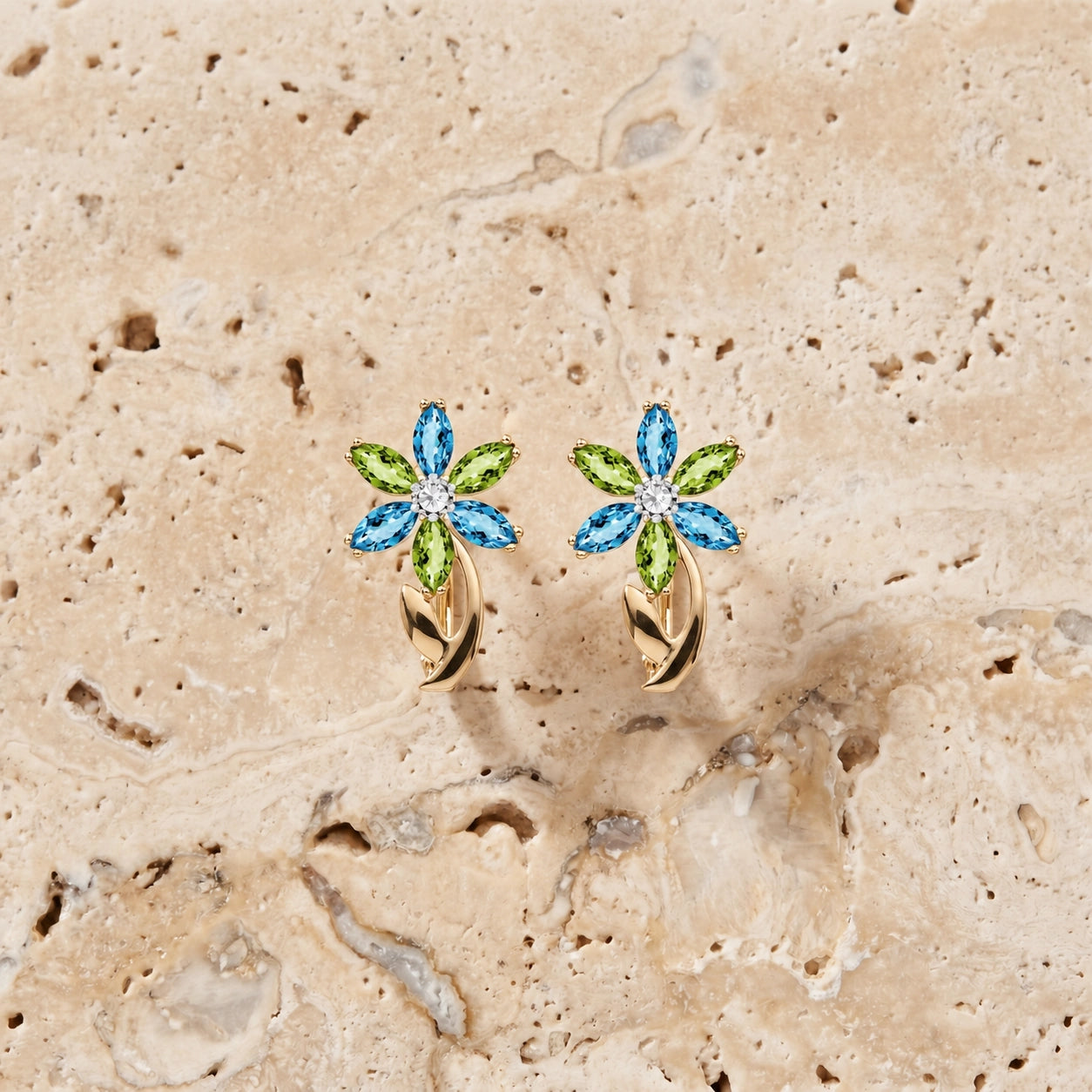 Yellow Gold Earrings Multi-Gemstone 10K — Petronilla