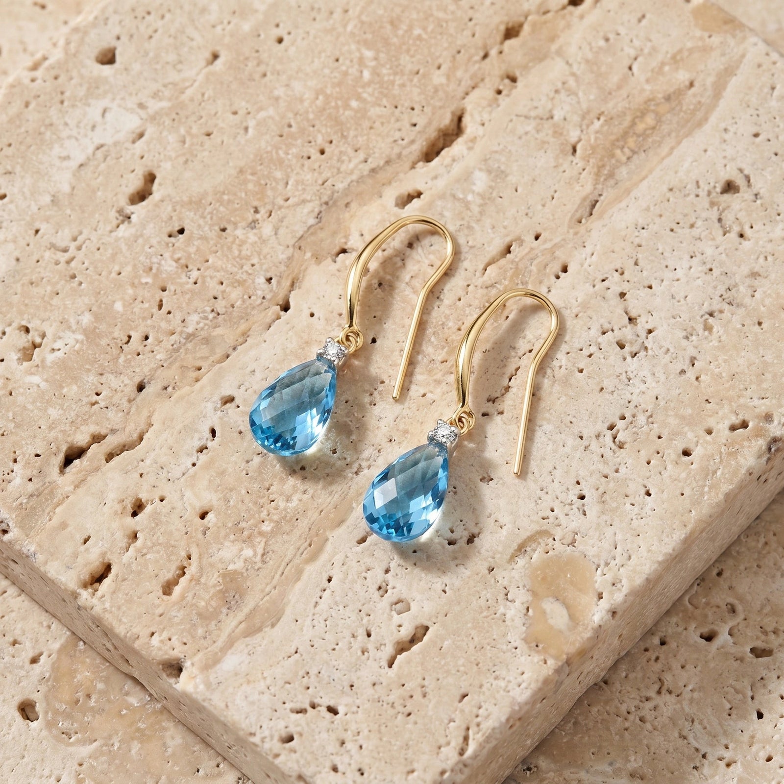 Yellow Gold Diamond & Blue Topaz — Mariaersilia