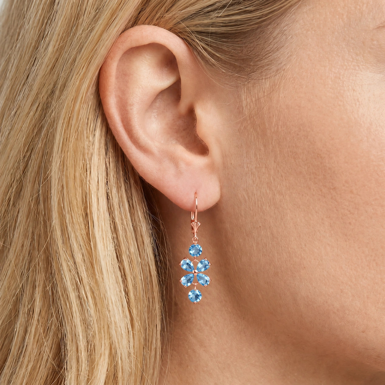 Rose Gold Bloom Earrings Aquamarine 10K — Gertrude