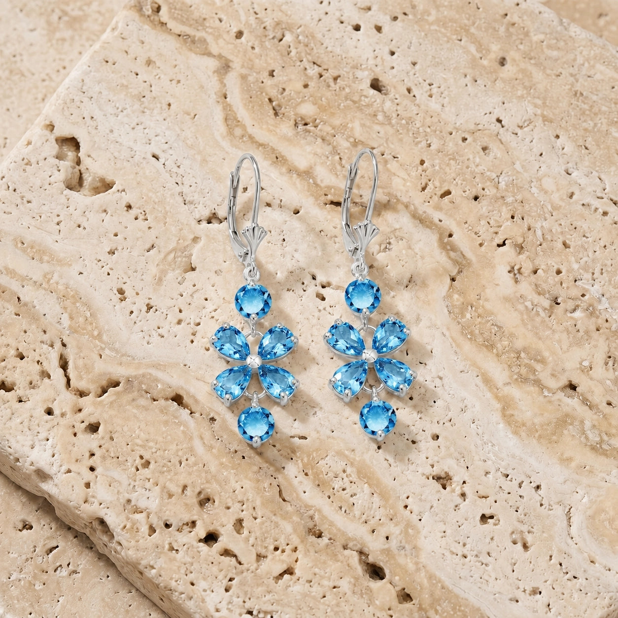 White Gold Bloom Earrings Aquamarine 10K — Gertrude
